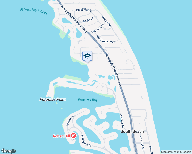 map of restaurants, bars, coffee shops, grocery stores, and more near Un Road A in South Beach