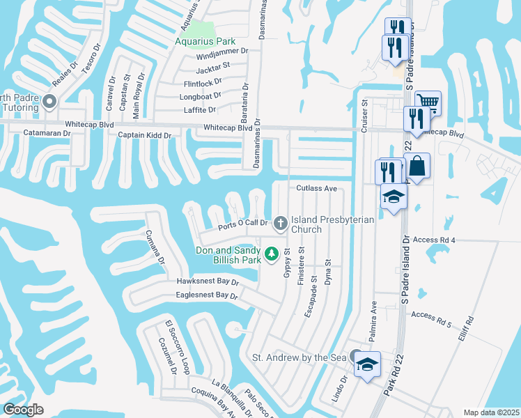 map of restaurants, bars, coffee shops, grocery stores, and more near 15405 Salt Cay Court in Corpus Christi