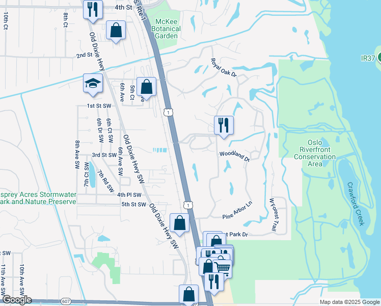 map of restaurants, bars, coffee shops, grocery stores, and more near 215 Grand Royale Circle in Vero Beach