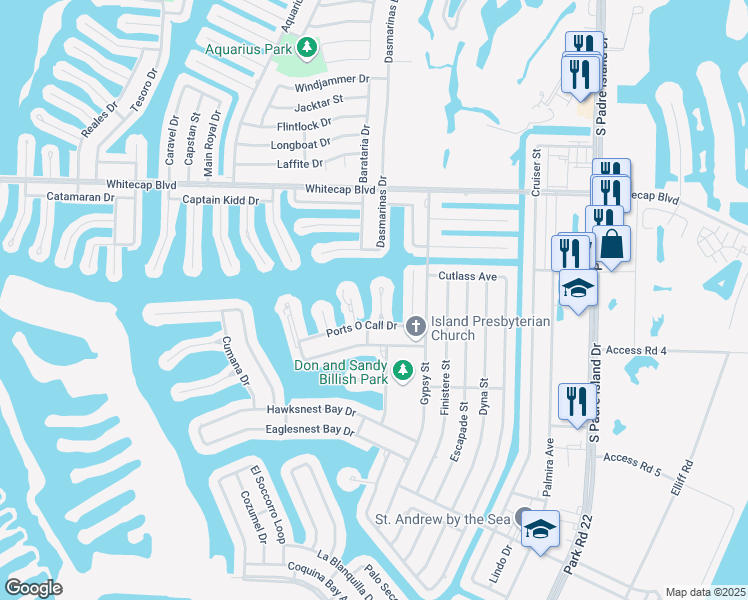 map of restaurants, bars, coffee shops, grocery stores, and more near 15405 Salt Cay Court in Corpus Christi