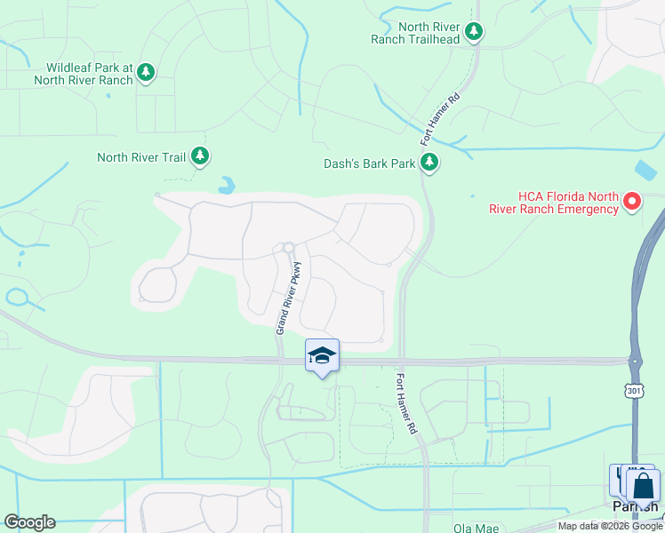 map of restaurants, bars, coffee shops, grocery stores, and more near 8936 Royal River circle in Parrish