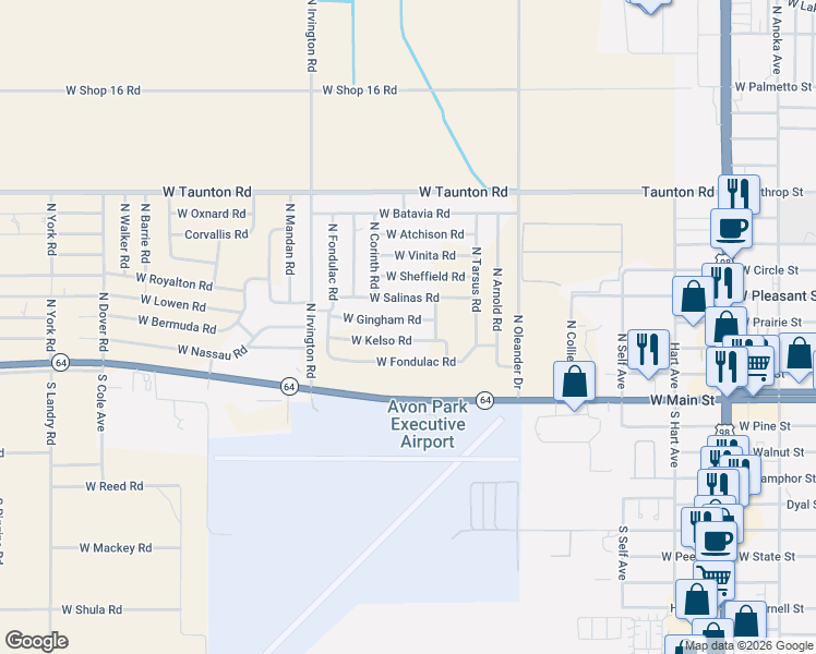 map of restaurants, bars, coffee shops, grocery stores, and more near 1700 West Gingham Road in Avon Park