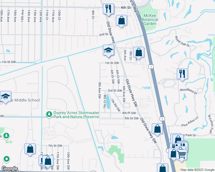 map of restaurants, bars, coffee shops, grocery stores, and more near 745 2nd Place Southwest in Vero Beach