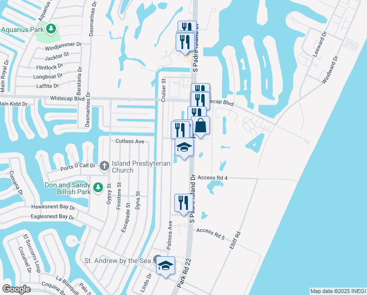 map of restaurants, bars, coffee shops, grocery stores, and more near 15417 South Padre Island Drive in Corpus Christi