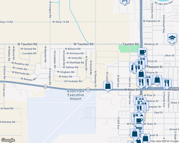map of restaurants, bars, coffee shops, grocery stores, and more near 167 North Arnold Road in Avon Park