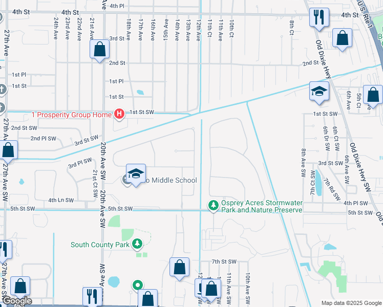 map of restaurants, bars, coffee shops, grocery stores, and more near 1265 Lexington Manor Southwest in Vero Beach