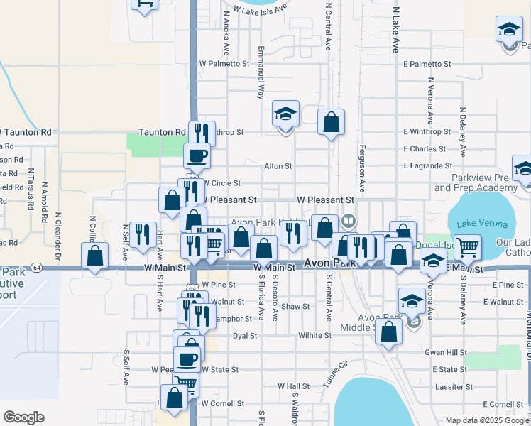 map of restaurants, bars, coffee shops, grocery stores, and more near 110 North Florida Avenue in Avon Park