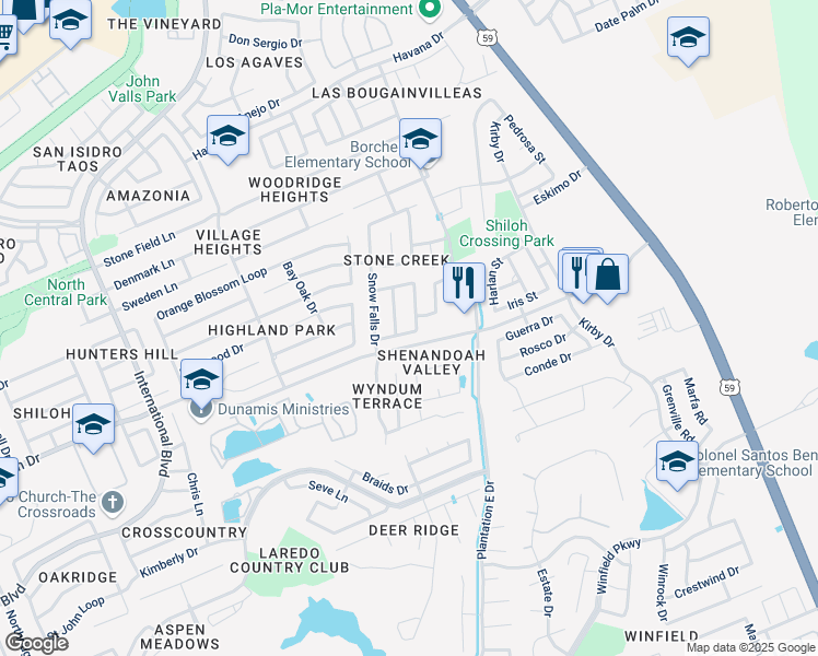 map of restaurants, bars, coffee shops, grocery stores, and more near 8980 Foggy Loop in Laredo