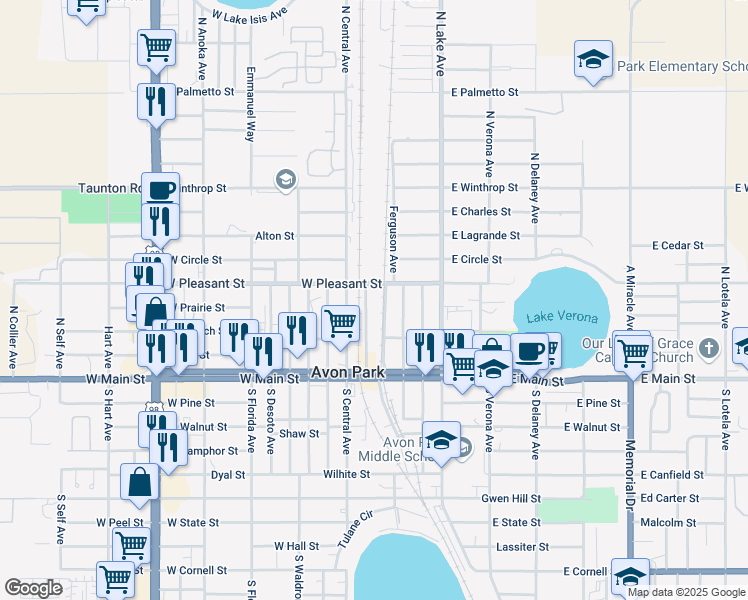 map of restaurants, bars, coffee shops, grocery stores, and more near 17-199 N Museum Ave in Avon Park