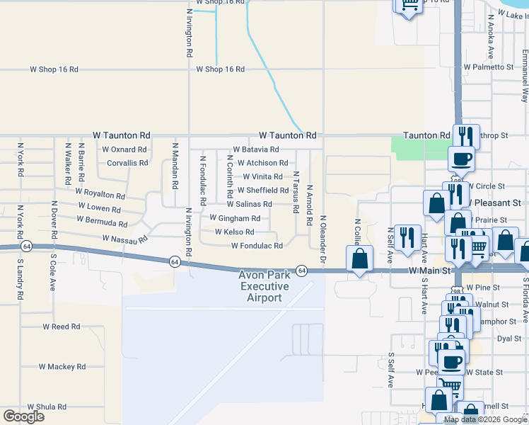 map of restaurants, bars, coffee shops, grocery stores, and more near 1700 West Gingham Road in Avon Park