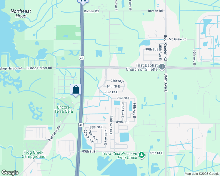 map of restaurants, bars, coffee shops, grocery stores, and more near 2715 94th Street East in Palmetto