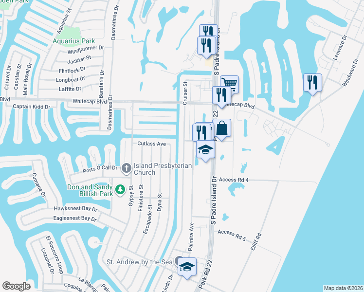 map of restaurants, bars, coffee shops, grocery stores, and more near 15409 Cruiser Street in Corpus Christi