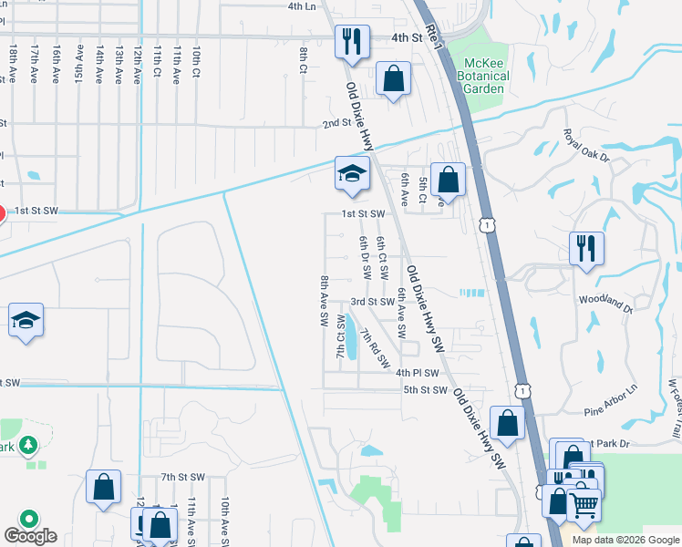 map of restaurants, bars, coffee shops, grocery stores, and more near 760 2nd Place Southwest in Vero Beach