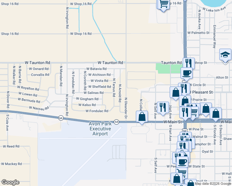 map of restaurants, bars, coffee shops, grocery stores, and more near 167 North Arnold Road in Avon Park