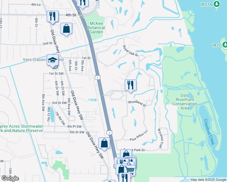 map of restaurants, bars, coffee shops, grocery stores, and more near 236 Grand Royale Circle in Vero Beach