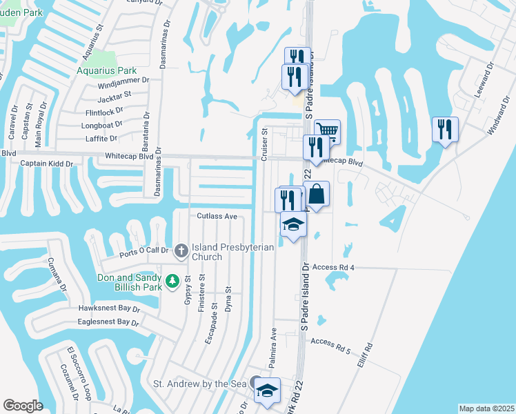 map of restaurants, bars, coffee shops, grocery stores, and more near 14158 Bounty Avenue in Corpus Christi