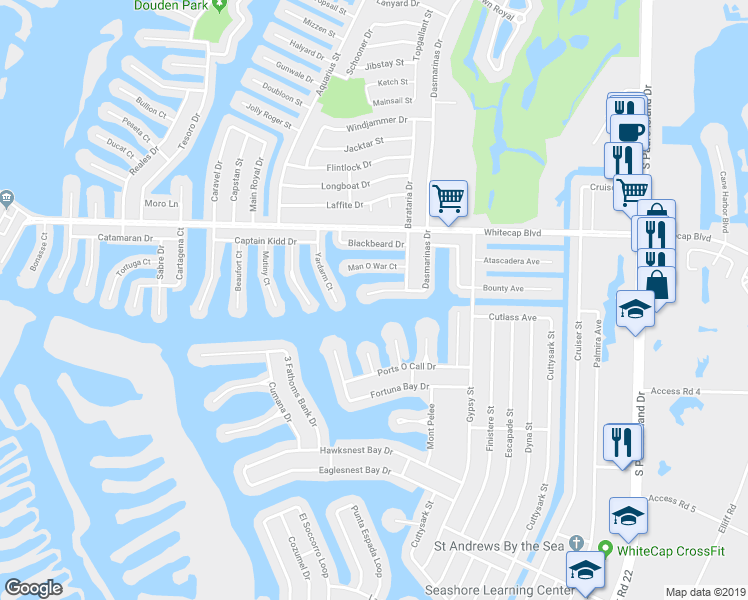 map of restaurants, bars, coffee shops, grocery stores, and more near 13934 Dasmarinas Drive in Corpus Christi