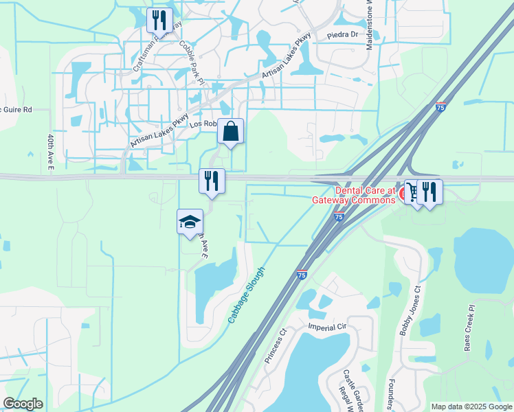 map of restaurants, bars, coffee shops, grocery stores, and more near 5205 Moccasin Wallow Road in Palmetto