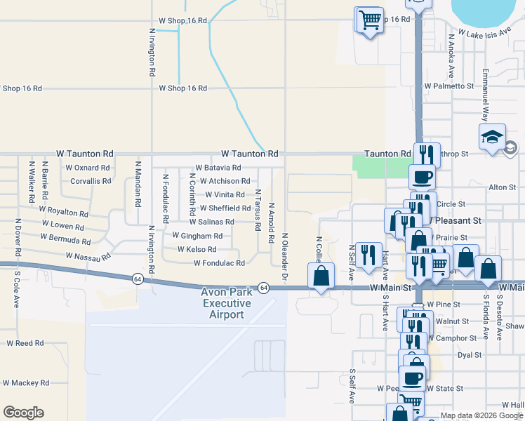 map of restaurants, bars, coffee shops, grocery stores, and more near 279 North Arnold Road in Avon Park