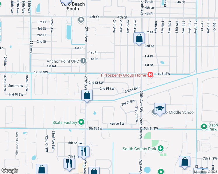 map of restaurants, bars, coffee shops, grocery stores, and more near 2434 2nd Place Southwest in Vero Beach