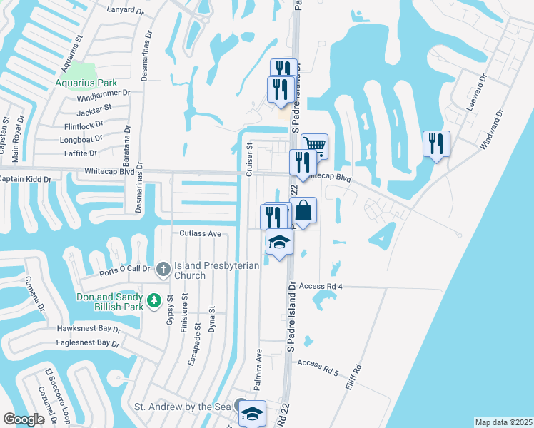 map of restaurants, bars, coffee shops, grocery stores, and more near 15358 Palmira Ave in Corpus Christi