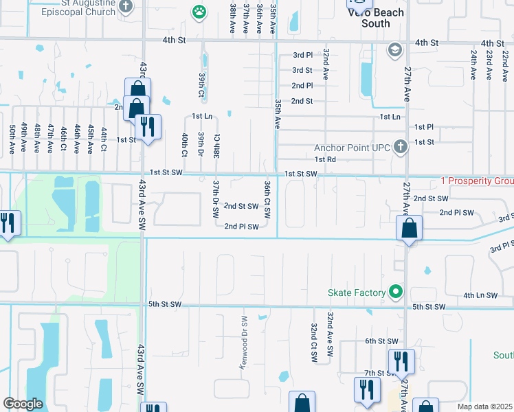 map of restaurants, bars, coffee shops, grocery stores, and more near 3632 2nd Street Southwest in Vero Beach