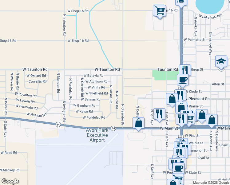 map of restaurants, bars, coffee shops, grocery stores, and more near 279 North Arnold Road in Avon Park