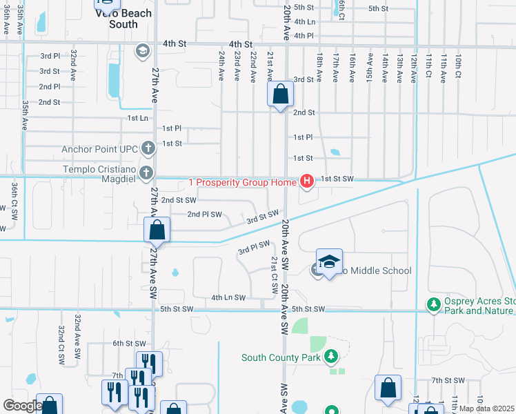 map of restaurants, bars, coffee shops, grocery stores, and more near 2194 2nd Street Southwest in Vero Beach