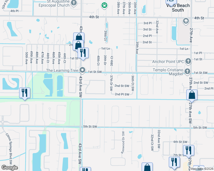 map of restaurants, bars, coffee shops, grocery stores, and more near 245 Champagne Court in Vero Beach