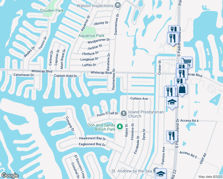 map of restaurants, bars, coffee shops, grocery stores, and more near 15345 Dasmarinas Drive in Corpus Christi