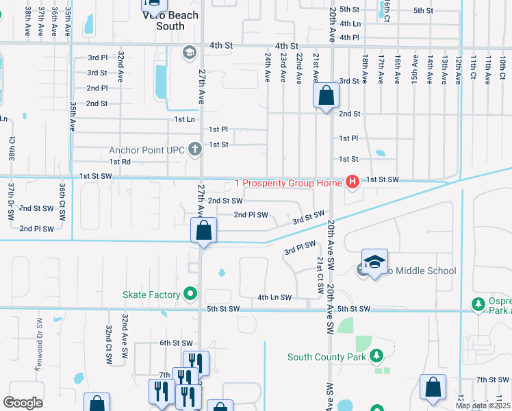 map of restaurants, bars, coffee shops, grocery stores, and more near 2434 2nd Place Southwest in Vero Beach