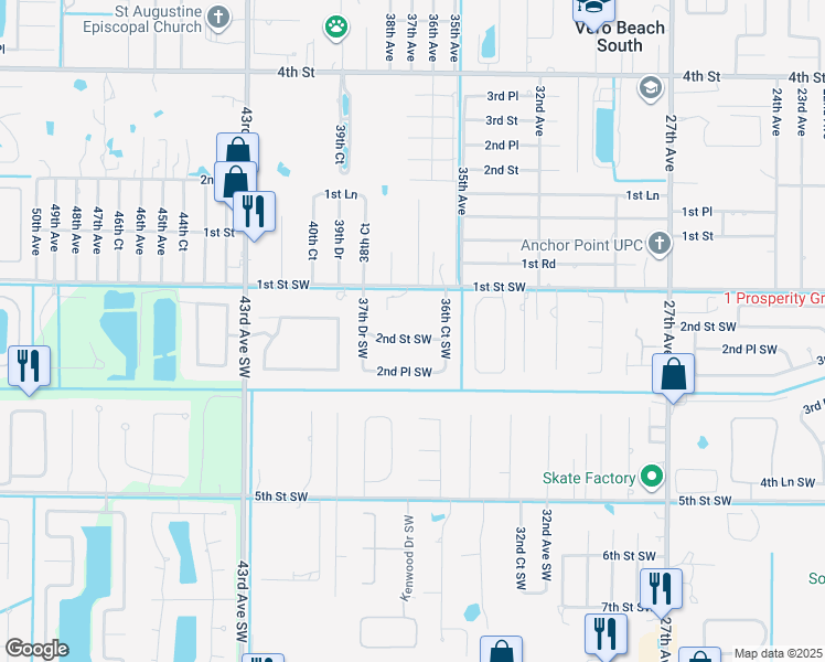 map of restaurants, bars, coffee shops, grocery stores, and more near 3632 2nd Street Southwest in Vero Beach