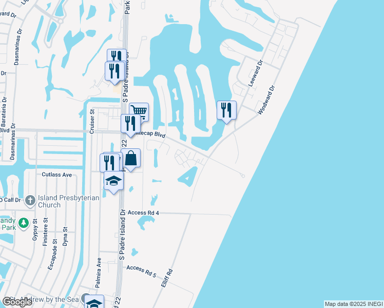 map of restaurants, bars, coffee shops, grocery stores, and more near 14721 Whitecap Boulevard in Corpus Christi