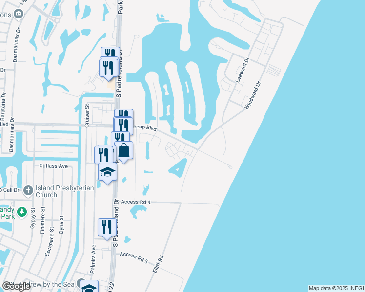 map of restaurants, bars, coffee shops, grocery stores, and more near 14721 Whitecap Boulevard in Corpus Christi