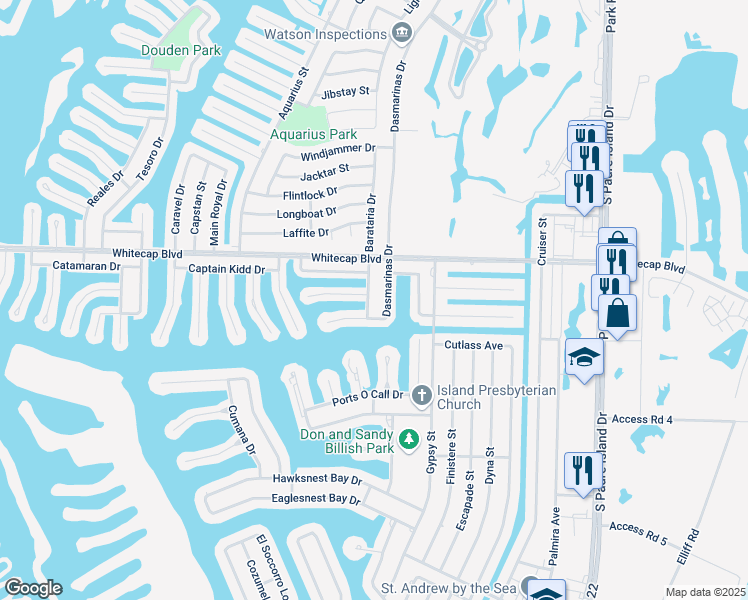map of restaurants, bars, coffee shops, grocery stores, and more near 15345 Dasmarinas Drive in Corpus Christi