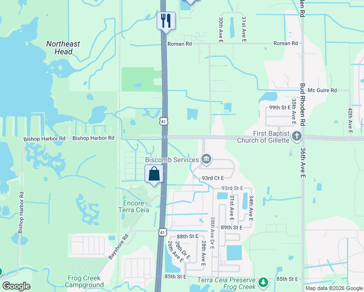 map of restaurants, bars, coffee shops, grocery stores, and more near 2519 Moccasin Wallow Road in Palmetto