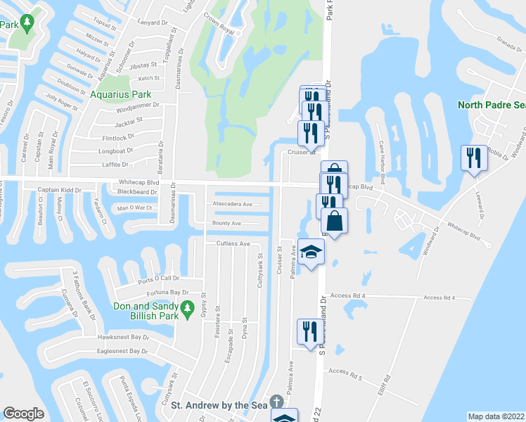 map of restaurants, bars, coffee shops, grocery stores, and more near 14158 Bounty Avenue in Corpus Christi