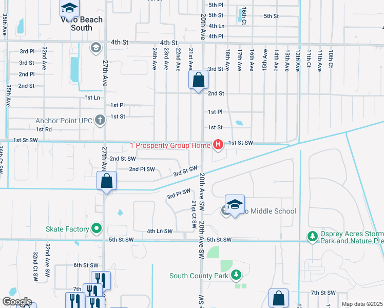 map of restaurants, bars, coffee shops, grocery stores, and more near 2154 1st Place Southwest in Vero Beach