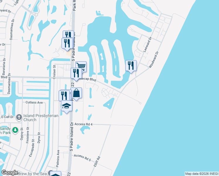 map of restaurants, bars, coffee shops, grocery stores, and more near 14638 Whitecap Boulevard in Corpus Christi