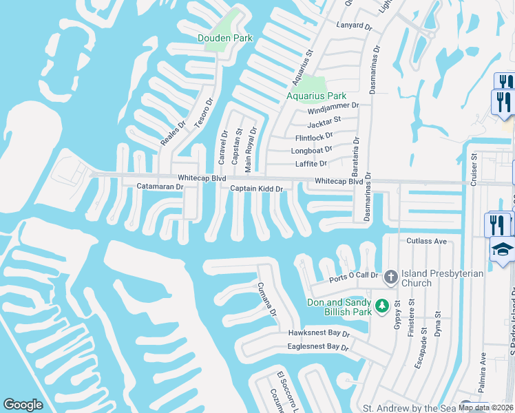 map of restaurants, bars, coffee shops, grocery stores, and more near 15306 Beaufort Court in Corpus Christi