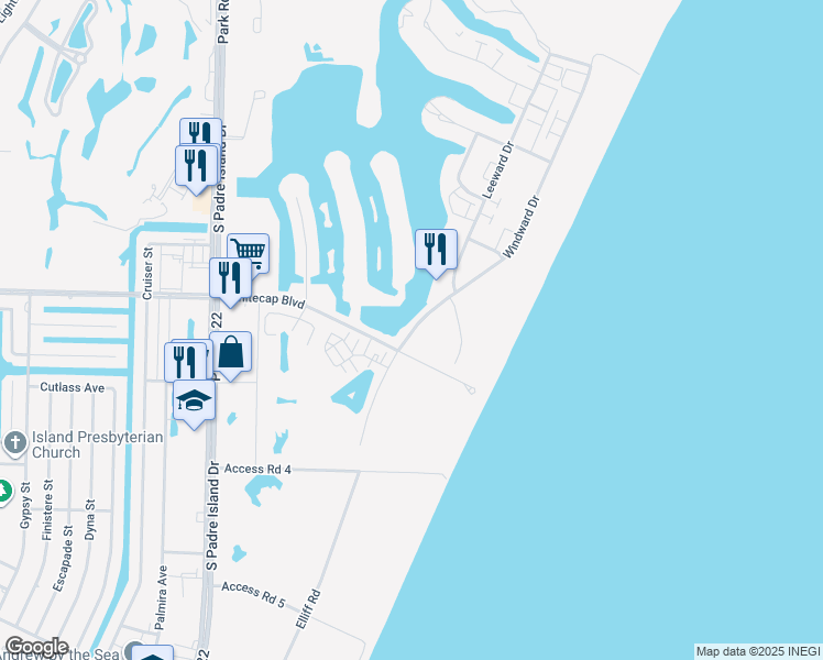 map of restaurants, bars, coffee shops, grocery stores, and more near 14702 Whitecap Boulevard in Corpus Christi