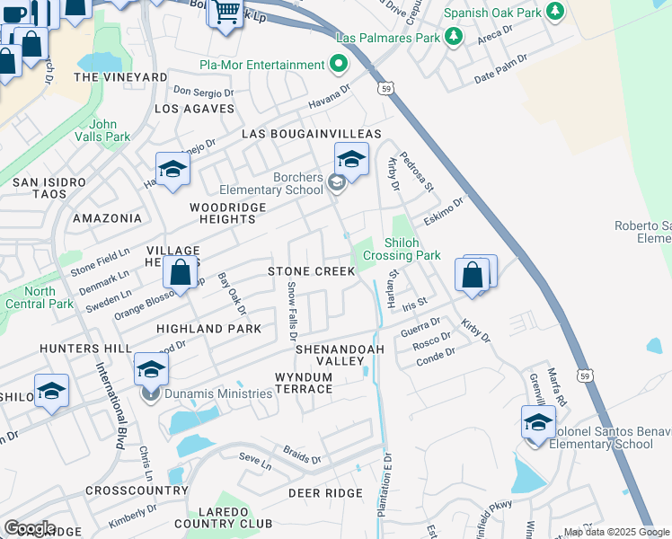 map of restaurants, bars, coffee shops, grocery stores, and more near 9113 Tundra Avenue in Laredo