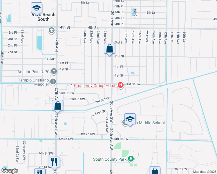map of restaurants, bars, coffee shops, grocery stores, and more near 103 20th Avenue Southwest in Vero Beach