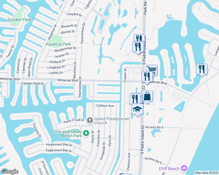 map of restaurants, bars, coffee shops, grocery stores, and more near 14134 Atascadera Avenue in Corpus Christi