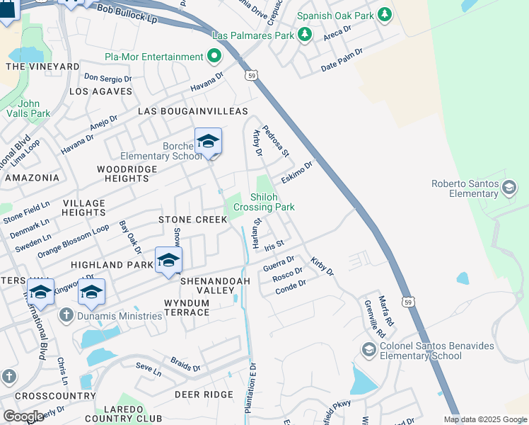 map of restaurants, bars, coffee shops, grocery stores, and more near 1208 Harlan Street in Laredo