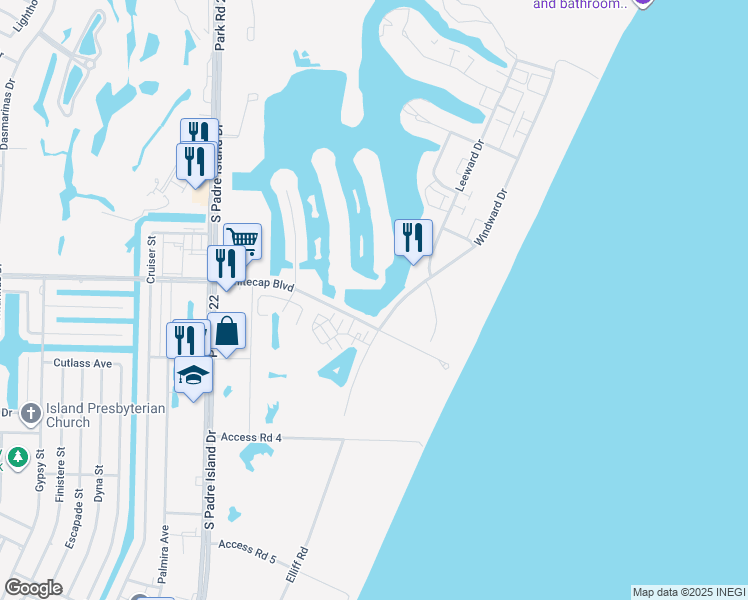 map of restaurants, bars, coffee shops, grocery stores, and more near 14702 Whitecap Boulevard in Corpus Christi