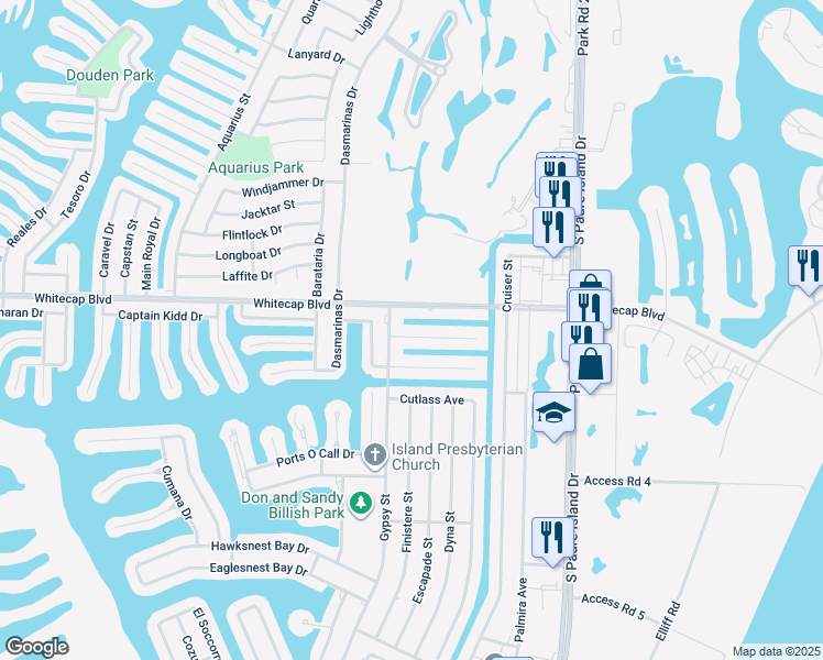 map of restaurants, bars, coffee shops, grocery stores, and more near 14110 Atascadera Avenue in Corpus Christi