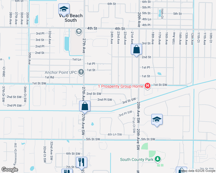 map of restaurants, bars, coffee shops, grocery stores, and more near 2424 1st Place in Vero Beach