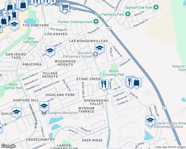 map of restaurants, bars, coffee shops, grocery stores, and more near 9113 Tundra Avenue in Laredo