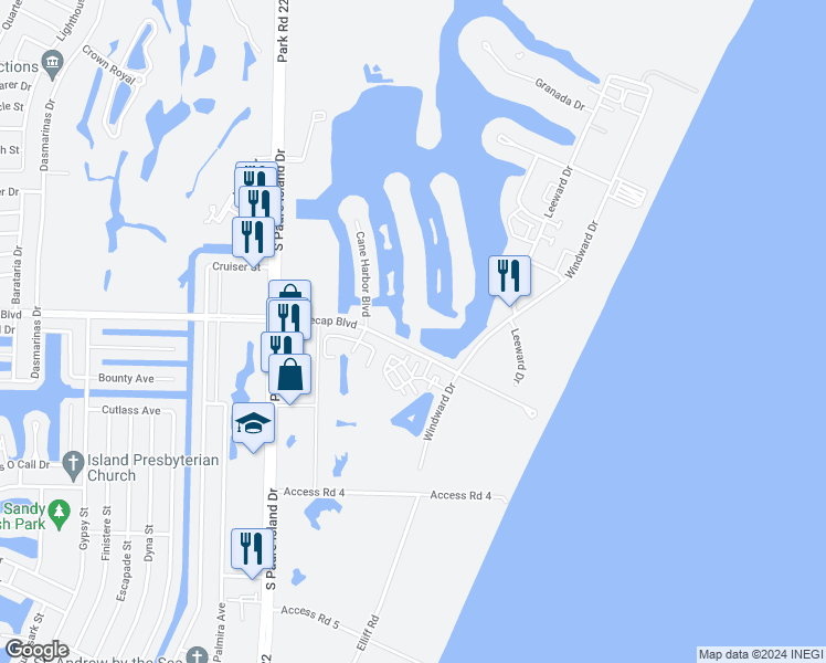 map of restaurants, bars, coffee shops, grocery stores, and more near 14638 Whitecap Boulevard in Corpus Christi